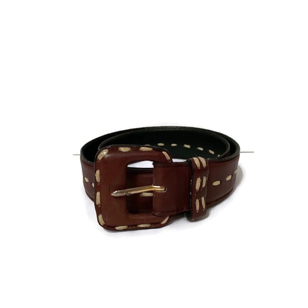 💎 GIVENCHY COUTURE BELT BROWN LEATHER CREAM STITCHING DESIGNER LUXURY SMALL Fit - Picture 3 of 14
